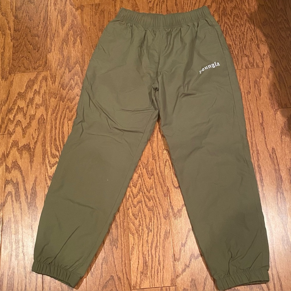 NWOT YoungLA S Mens 254 Swish Jogger Pants Green Pull On Mesh Lined Gym